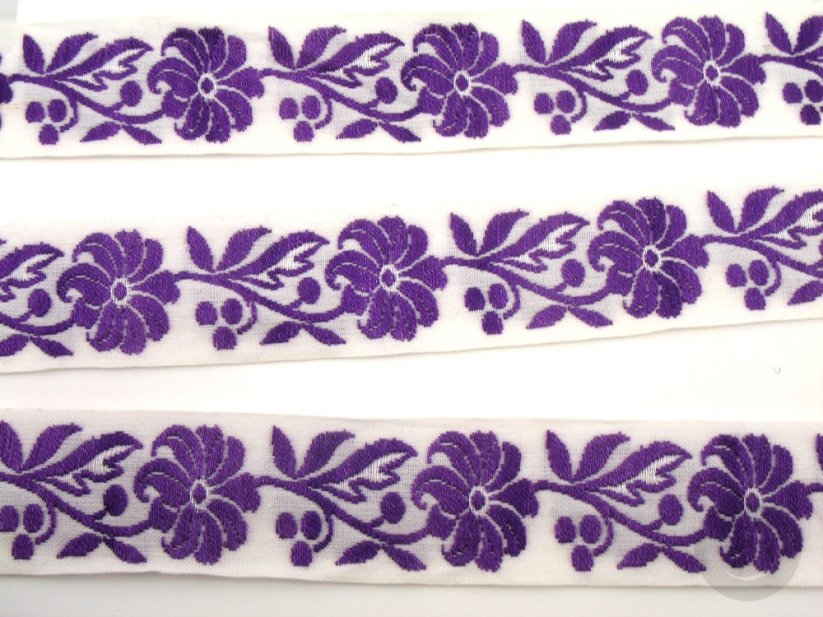 Decorative ribbon - purple, white - width 2.3 cm