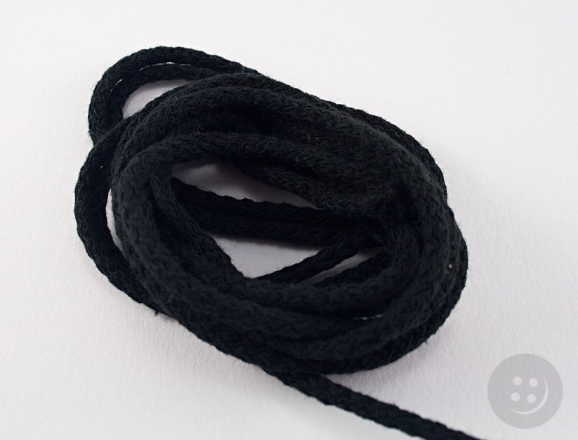 Bavlněná oděvní šňůra -  černá - průměr 0,5 cm