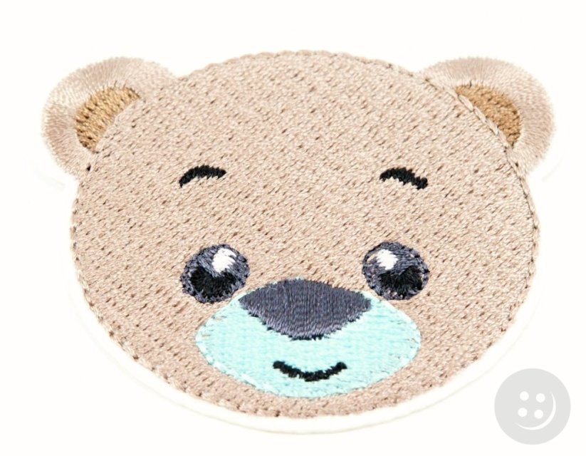 Iron-on patch - Teddy bear - brown, turquoise, pink, light blue - dimensions 6 cm x 7 cm
