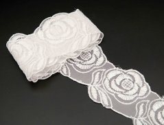 Vyšívaná čipka - kvety - biela - šírka 4,5 cm