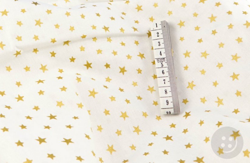 Bavlnené plátno -  menšie zlaté hviezdičky na bielom podklade