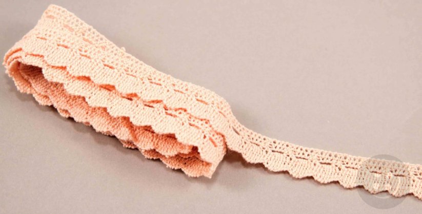 Bavlněná paličkovaná krajka - lososová - šířka 2 cm