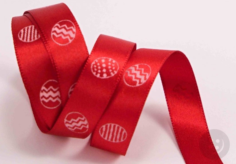Satin ribbons with easter eggs - red, blue, orange, yellow, green - width 1.5 cm