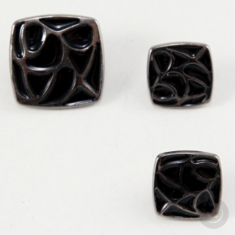 Kovový gombík - strieborná, čierna - rozmery 1,5 cm x 1,5 cm