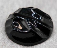 Button with folded pattern, shiny, with bottom stitching - black - diameter 1,5 cm