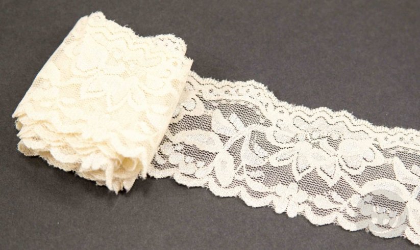 Elastic lace trim - cream - width 5,5 cm