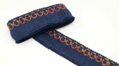 Strapce s indiánskym vyšívaním - tmavomodré - šírka 3 cm