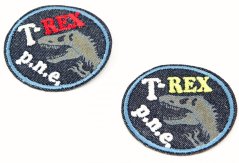 Nažehľovacia záplata - T-REX - červená, žltá - priemer 5,5 cm