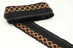Třásně s indiánským vyšíváním - černé - šíře 3 cm