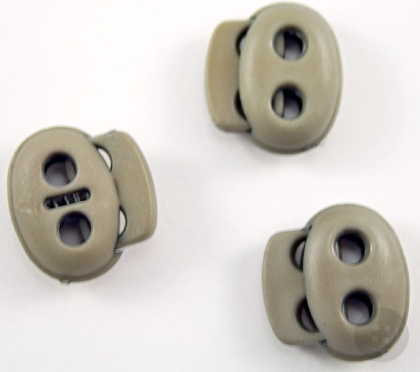 Plastic flat cord lock - grey, brown - pulling hole diameter 0.4 cm