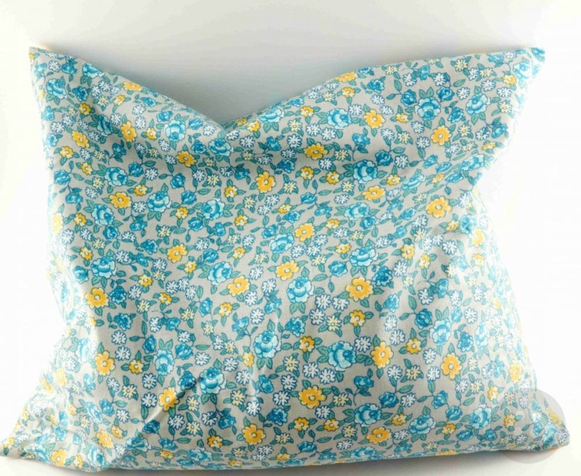 Buckwheat pillow - gray with flowers - dimensions 35 cm x 28 cm