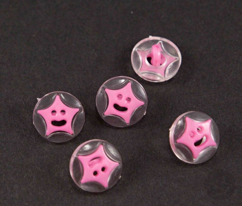 Children's button - pink star on a transparent background - diameter 1.5 cm