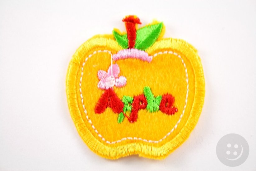 Sew-on patch - Apple - yellow, pink, red, green - dimensions 4.7 cm x 5 cm