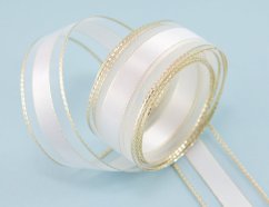 Wired ribbon - white, gold - width 2.5 cm