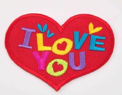 Iron-on patch - heart - I LOVE YOU - 7.5 x 6 cm