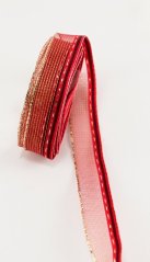 Mesh ribbon - red, silver - width 1.5 cm