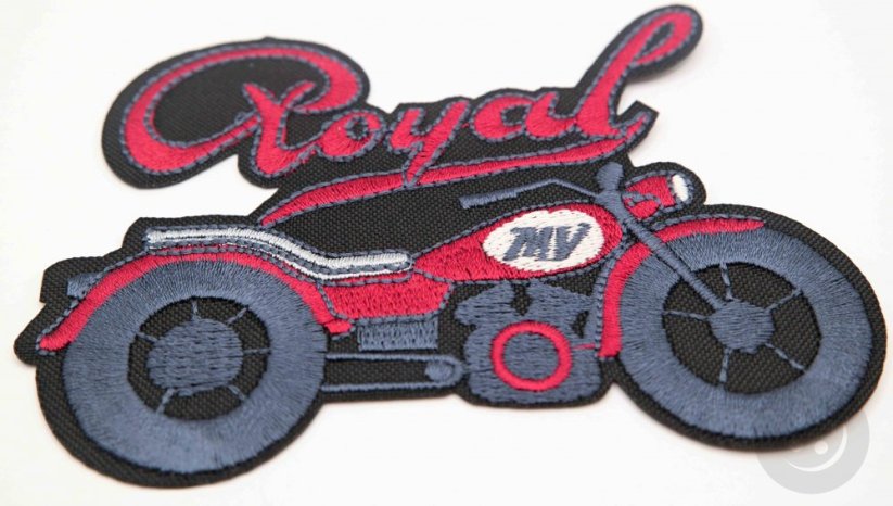Iron-on patch - Royal motorcycle - red - size 10 cm x 7 cm
