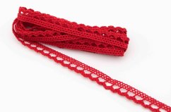 Bavlněná paličkovaná krajka - s obloučky - červená - šířka 0,9 cm
