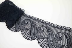 Luxury lace embroidered on tulle - dark blue - width 10.5 cm