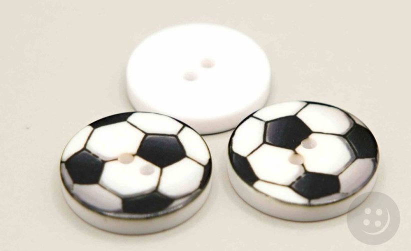 Dětský knoflík - fotbalový míč - bílá - průměr 1,5 cm