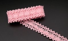 Cotton bobbin lace - insert - pink - width 2.3 cm