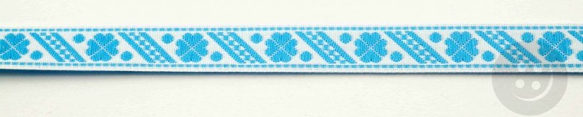 Festive ribbon - white, light blue - width 1,1 cm