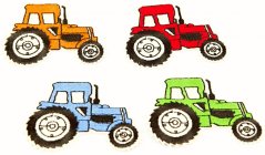 Nažehlovací záplata - Traktor - zelená, modrá, oranžová, červená - rozměr 6,7 cm x 7 cm