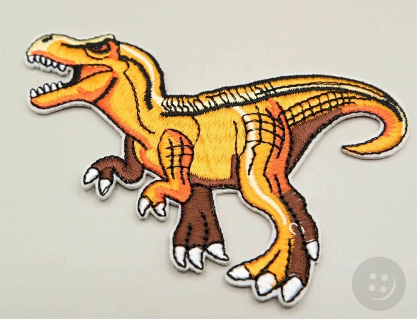 Nažehlovací záplata - Tyranosaurus rex - oranžová - rozměr 9,5 cm x 8,5 cm