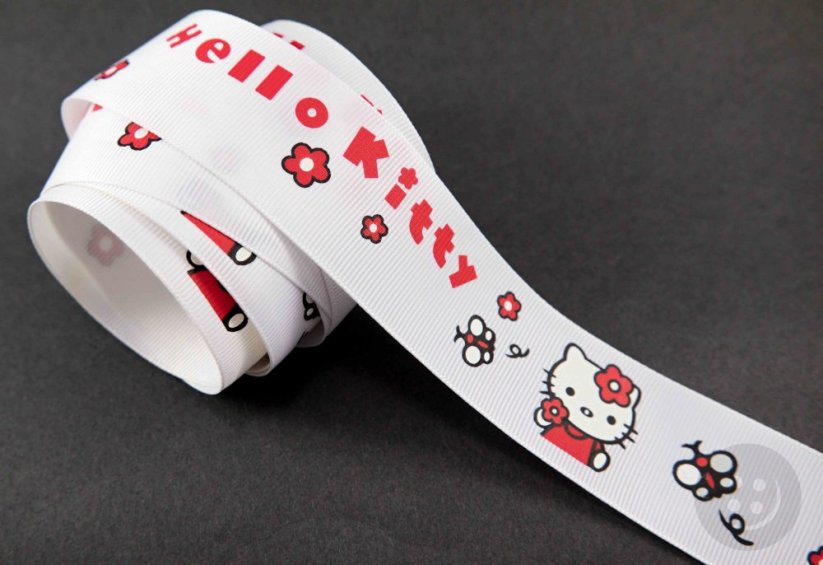 Rypsová stuha Hello Kitty- biela - šírka 3 cm
