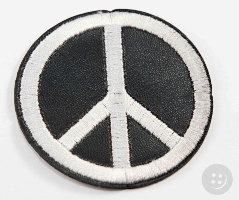 Iron-on patch - PEACE AND LOVE - diameter 5.5 cm - black, white