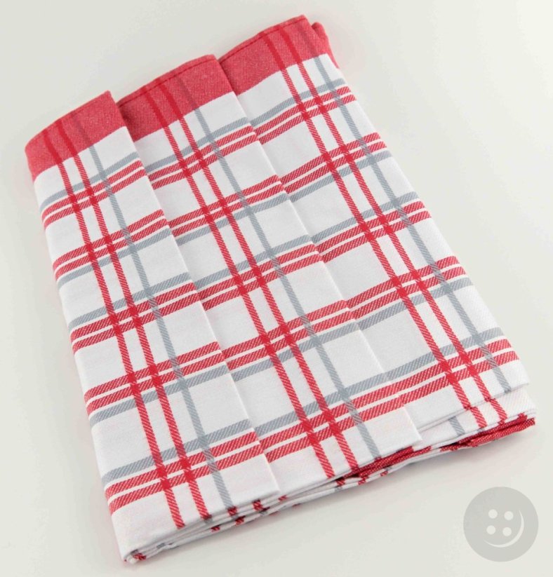 Set of 3 tea towels - checks - red - size 50 cm x 70 cm