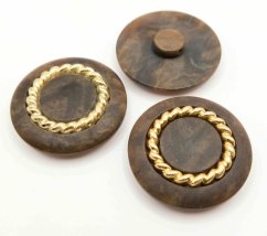 Button with bottom stitching - brown melange with gold decoration - diameter 3.8 cm