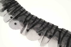 Rüschenspitze mit Perlen - doppelt - schwarz - Breite 6,5 cm