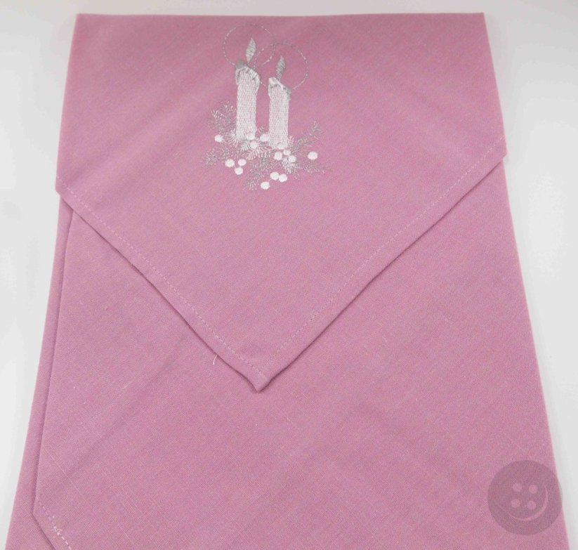 Christmas square tablecloth with candle embroidery in pink