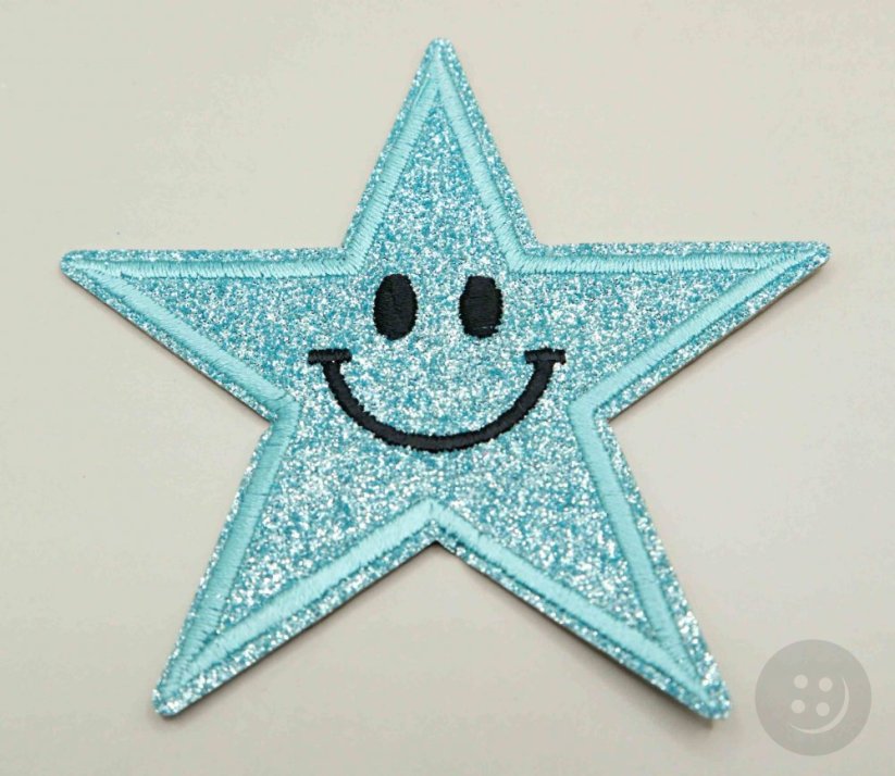 Iron-on patch - glitter star - turquoise - size 8.5 cm x 8.5 cm