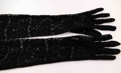 Dámske spoločenské rukavičky - čierna čipka - dĺžka 43 cm