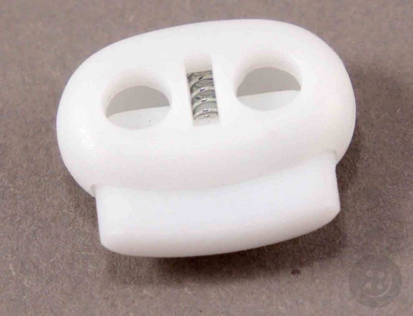 Plastic flat cord lock - white - pulling hole diameter 0,5 cm