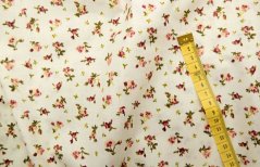 Bavlnené plátno - vínové vetvičky kvietkov na smotanovom podklade