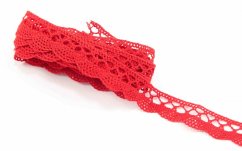 Bavlněná paličkovaná krajka - červená - šířka 1,8 cm