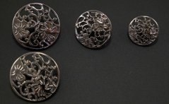 Luxurious metal filigree button - dark shiny silver - diameter 2.8 cm