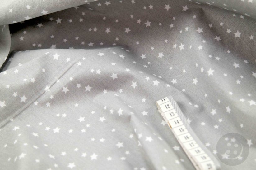 Baumwollstoff - weiße Sterne auf graue - Breite 160 cm