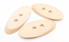 Dírkový dřevěný knoflík - ovál - přírodní - rozměr 4,9 cm x 2,3 cm