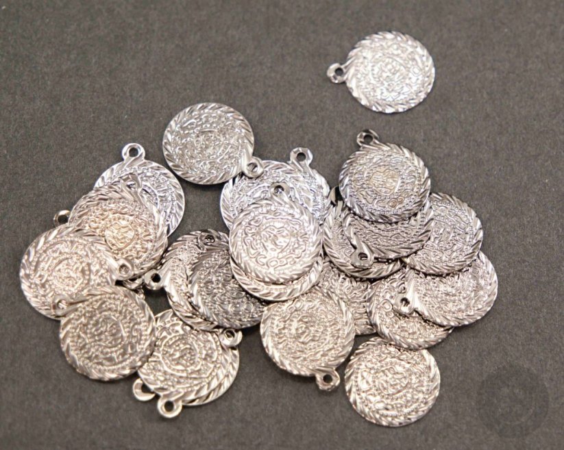Metall-Kleidungsornament – ??orientalische Münze 1,4 cm – dunkles Silber