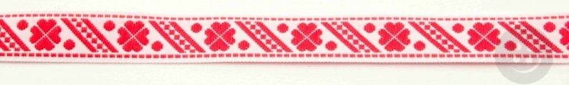 Krojová stuha - bílá, červená - šíře 1,1 cm