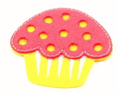 Iron-on patch - Cupcake - turquoise, yellow - diameter 5 cm