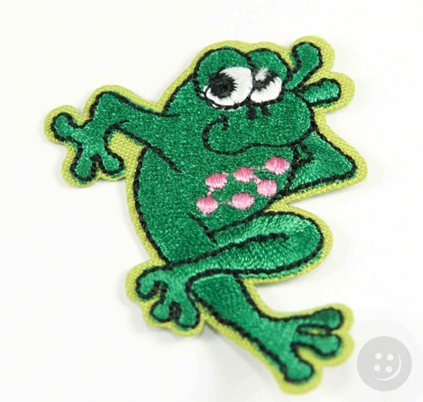 Iron-on patch - dark green frog - size 5 cm x 4.5 cm