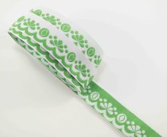 Krojová stuha - biela, svetlozelená - šírka 2 cm