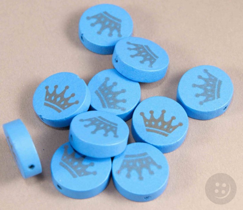 Wooden pacifier bead with crown - light blue - size 2 cm x 0.6 cm