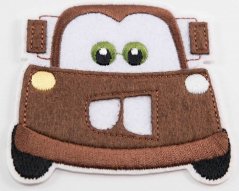 Iron-on patch - Tow Mater - dimensions 8 cm x 7,5 cm - brown, white, black