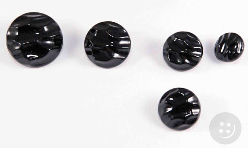 Button with folded pattern, shiny, with bottom stitching - black - diameter 2 cm